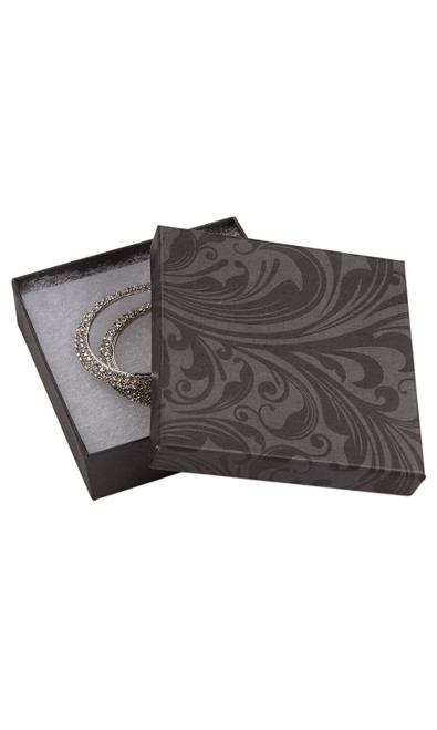 3 ½  x 3 ½  x 1 inch Cotton Filled Elegant Swirl Jewelry Boxeszoom
