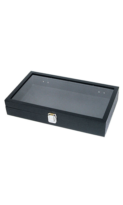 Large Black Faux Leather Glass Top Jewelry Trayzoom