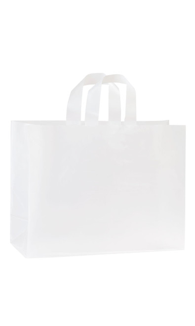 Large Clear Frosted Plastic Shopping Bags - Case of 100zoom